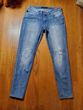 Rock & Republic Blue Skinny Jeans with White Paint-Splatter